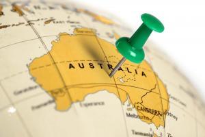 Karte von Australien mit einer Stecknadel