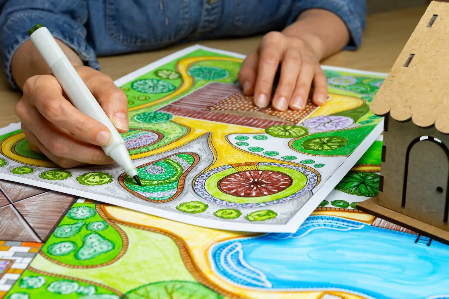 Landscape,Designer,Draws,A,Sketch,On,Paper.,Layout.